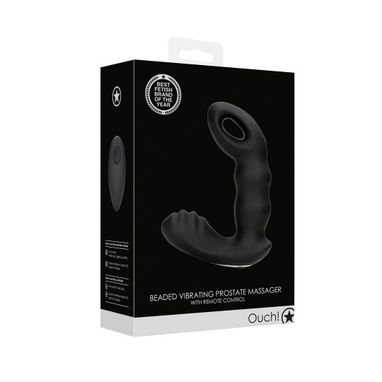 BEADED VIBRATING PROSTATE MASSAGER WITH REMOTE CONTROL - BLACK