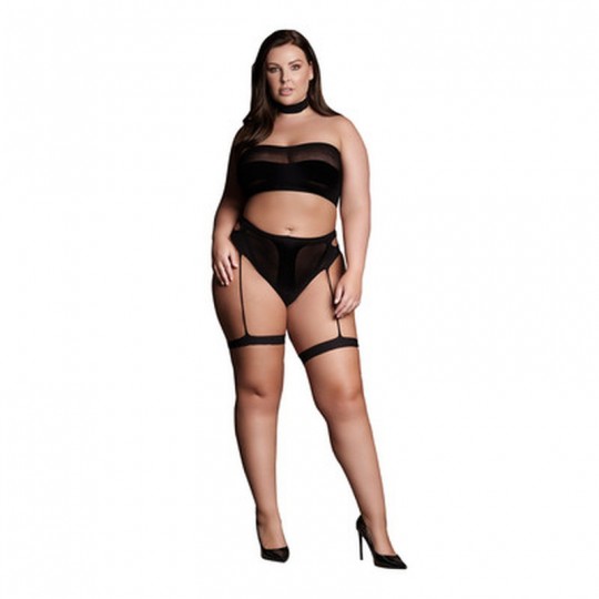 ANANKE XII - THREE PIECE WITH CHOKER, BANDEAU TOP AND PANTIE WITH GARTERS - PLUS SIZE