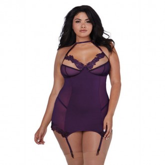 СЛИП С ПОДВЯЗКАМИ ИЗ МИКРОФИБРЫ И СЕТКИ - ПЛЮС РАЗМЕР