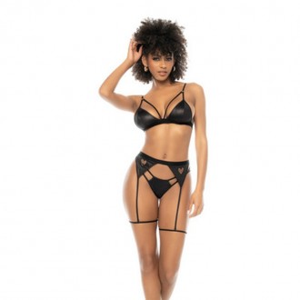 MAPALÉ THREE PIECE SET WET LOOK BLACK