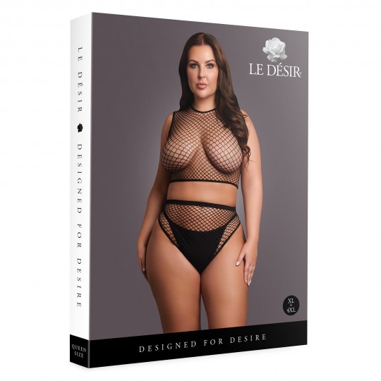 2 PC CROP TOP - PANTIE AND FISHNET STRUCTURE - OSX - BLACK