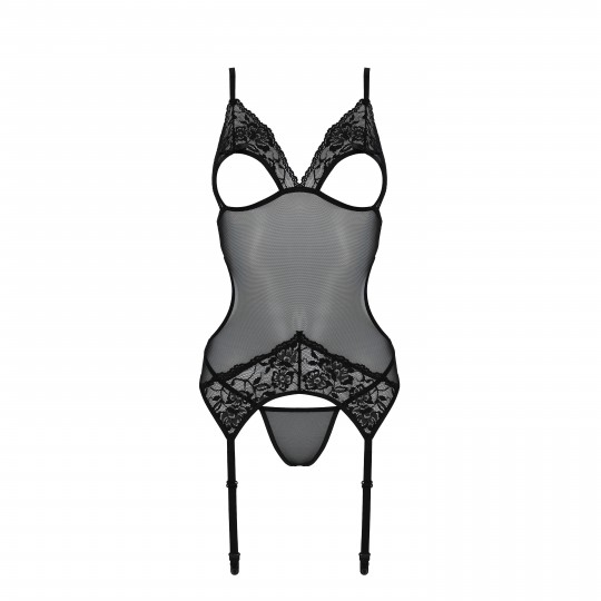 PASSION EROTIC LINE CHRISTA CORSET AND THONG BLACK