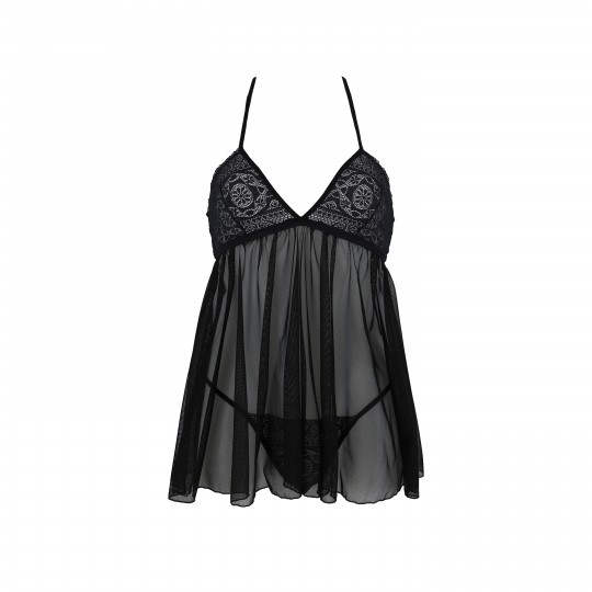 CAMISA DE NOITE E TANGA KERRIA PRETO ECO COLLECTION PASSION