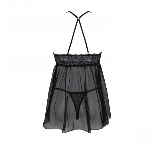 CAMISA DE NOITE E TANGA KERRIA PRETO ECO COLLECTION PASSION