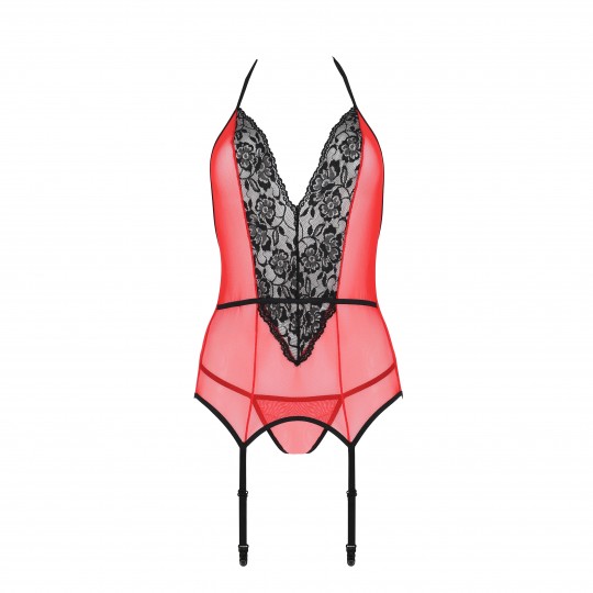 CORSÉ Y TANGA PEONIA ROJO EROTIC LINE PASSION