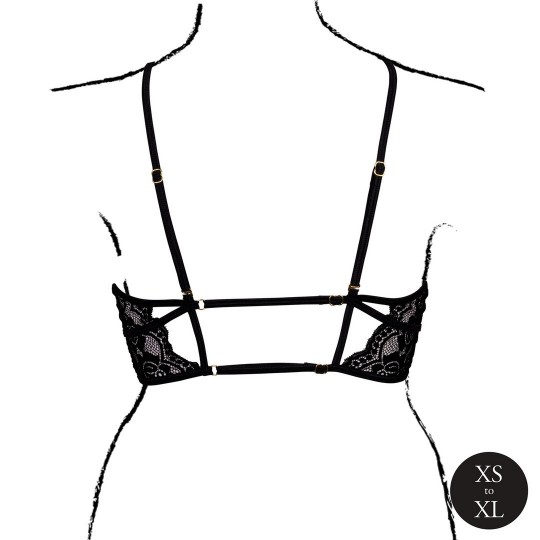 OPEN CUP TRIANGLE BRA WITH LACE AND ADJUSTABLE SLIDERS - ONE SIZE - BLACK