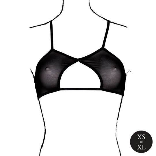 KEYHOLE MESH BRA WITH DOUBLE BACK STRAPS AND ADJUSTABLE SLIDERS - ONE SIZE - BLACK