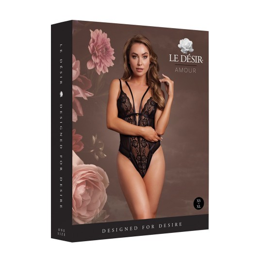 WIRELESS LACE BODYSUIT WITH ADJUSTABLE SLIDERS - ONE SIZE - BLACK