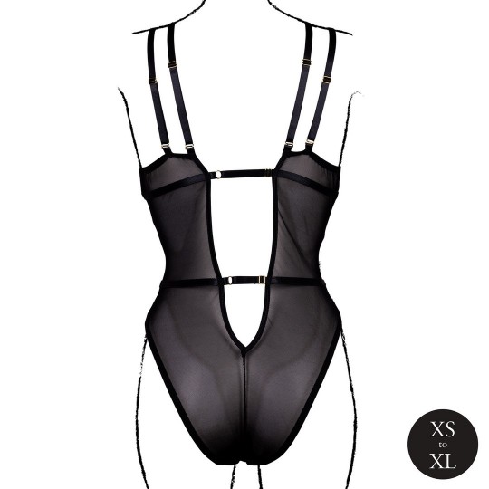 WIRELESS LACE BODYSUIT WITH ADJUSTABLE SLIDERS - ONE SIZE - BLACK