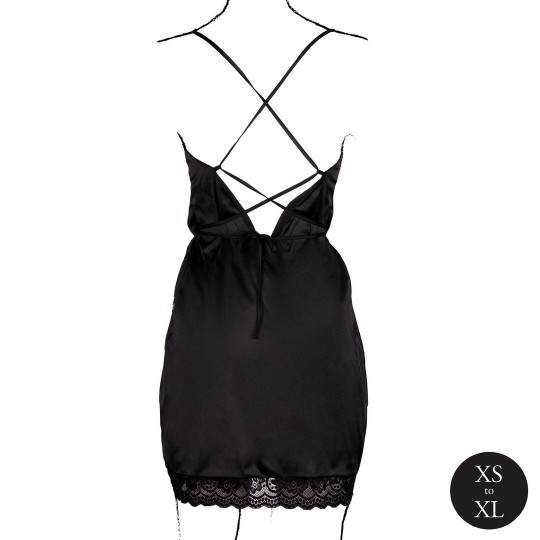 LE DÉSIR OPEN BACK SILK DRESS WITH CRISS CROSS DETAILS AND SLIT BLACK