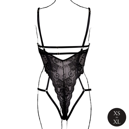 LACE UNDERWIRED OPEN CUP BODYSUIT WITH ADJUSTABLE SLIDERS - ONE SIZE - BLACK