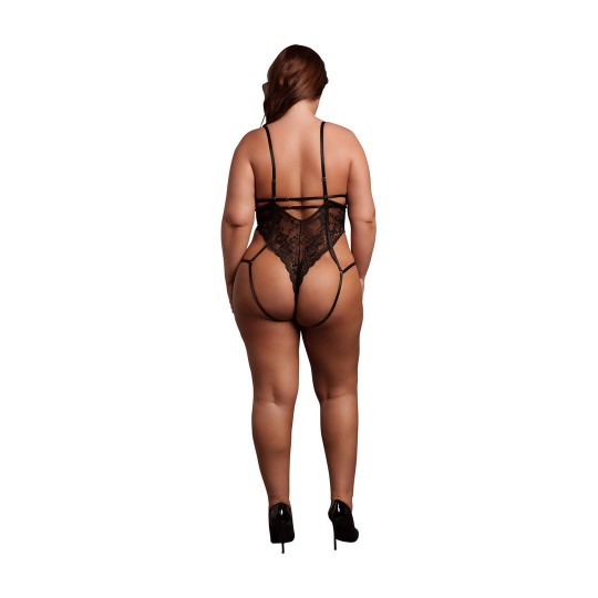 LACE UNDERWIRED OPEN CUP BODYSUIT WITH ADJUSTABLE SLIDERS - PLUS SIZE - BLACK