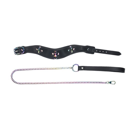 OUCH! VENICE COLLECTION COLLAR WITH LEASH BLACK
