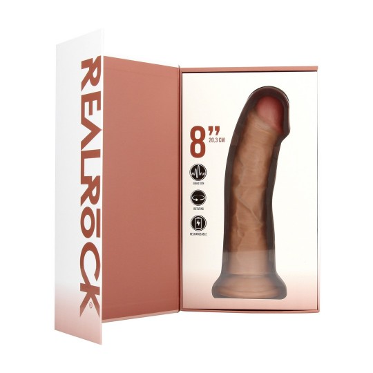 VIBRATING AND ROTATING REGULAR CURVED COCK - 8 / 20,5 CM - TAN