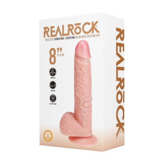 VIBRATING AND ROTATING STRAIGHT COCK WITH BALLS - 8 / 20,5 CM - FLESH