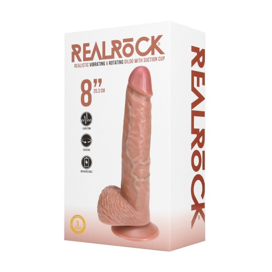 VIBRATING AND ROTATING STRAIGHT COCK WITH BALLS - 8 / 20,5 CM - TAN