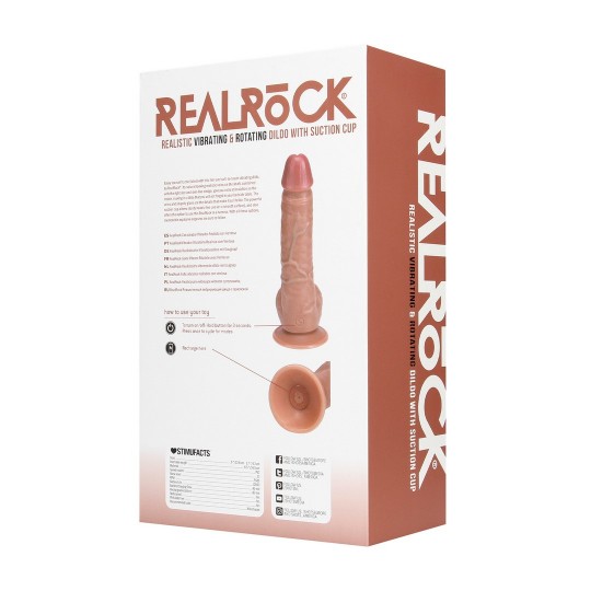 VIBRATING AND ROTATING STRAIGHT COCK WITH BALLS - 8 / 20,5 CM - TAN