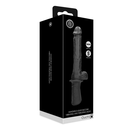 HAND HELD LIQUID SILICONE VIBRATING AND THRUSTING SEX MACHINE - BLACK