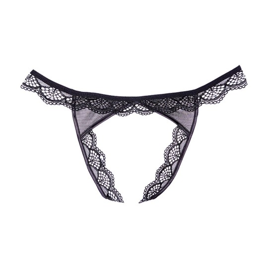 LACE AND MESH OPEN PANTY - ONE SIZE - BLACK
