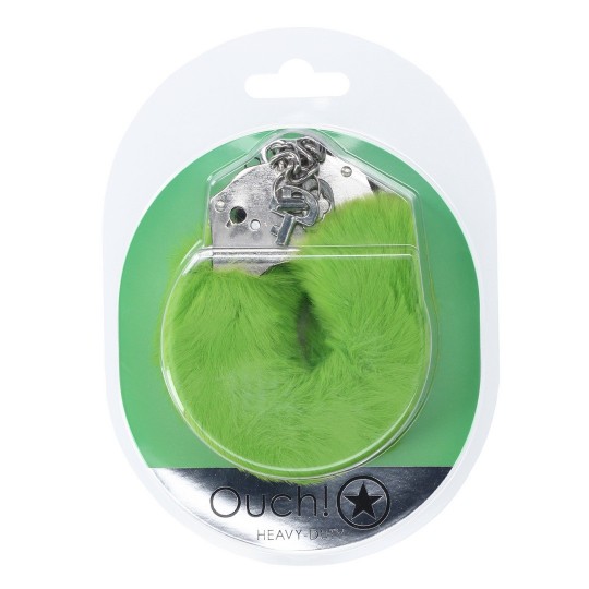 MENOTTES EN PELUCHE HEAVY-DUTY FLUFFY VERT OUCH!