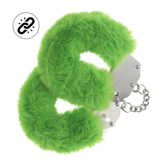 MENOTTES EN PELUCHE HEAVY-DUTY FLUFFY VERT OUCH!
