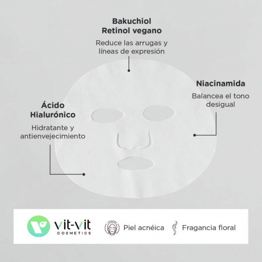 MASCARILLA DE TEJIDO FACIAL ANTI-EDAD BAKUCHIOL VIT VIT COSMETICS 20GR