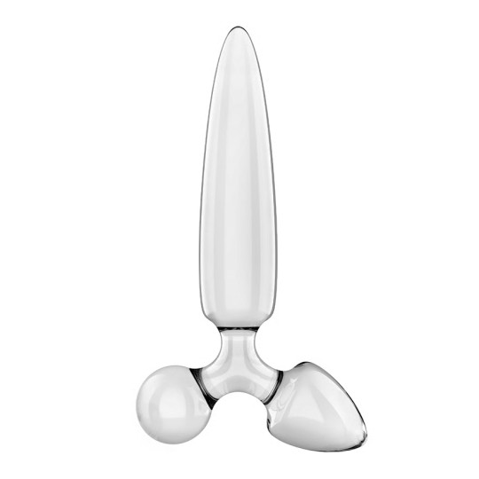 DILDO DE VIDRO COM PLUG TRIPLE CRYSTAL 1 TRANSPARENTE SATISFYER