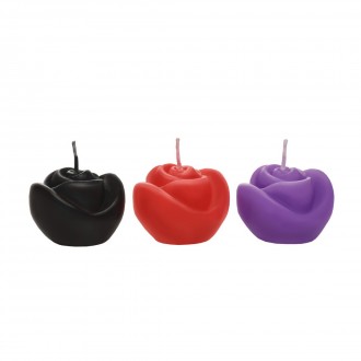 FIRE GARDEN ROSE CANDLE SET - 3 PIECES - BLACK/PURPLE/RED