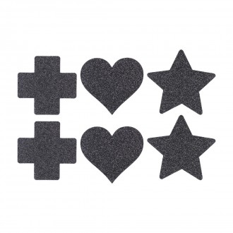 NIPPLE COVER SET - CROSS STAR HEART - BLACK