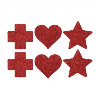 NIPPLE COVER SET - CROSS STAR HEART - RED