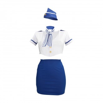 STEWARDESS COSTUME - BLUE/WHITE