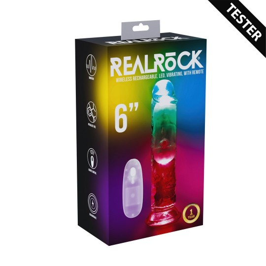 LED VIBRATING STRAIGHT COCK - 6 / 15 CM - TRANSPARENT - TESTER