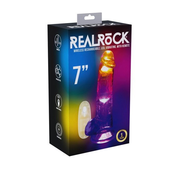 LED VIBRATING STRAIGHT COCK WITH BALLS - 7 / 18 CM - TRANSPARENT