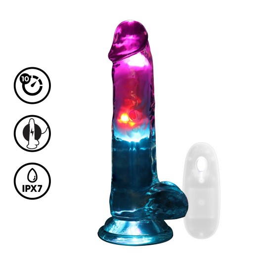 LED VIBRATING STRAIGHT COCK WITH BALLS - 7 / 18 CM - TRANSPARENT