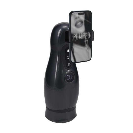 PUMPED VIRTUO SUCTION AND VIBRATION MASTURBATOR PUMP WITH PHONE ATTACHMENT GUN METAL