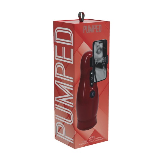 PUMPED VIRTUO SUCTION AND VIBRATION MASTURBATOR PUMP WITH PHONE ATTACHMENT METALLIC RED