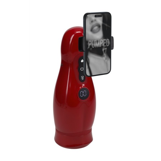 PUMPED VIRTUO SUCTION AND VIBRATION MASTURBATOR PUMP WITH PHONE ATTACHMENT METALLIC RED