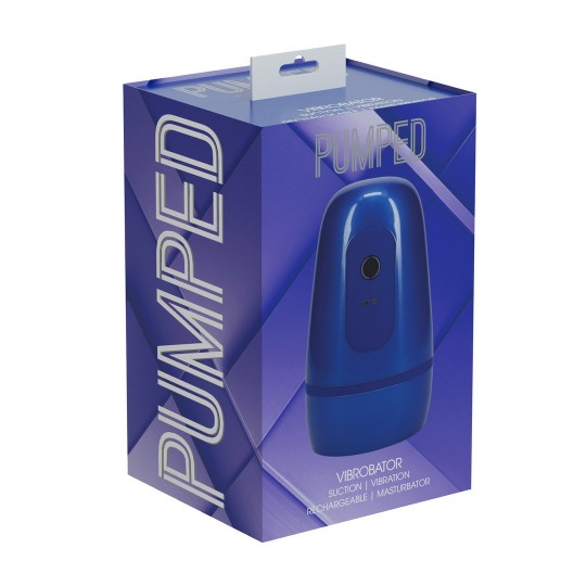 PUMPED PULSAR NEGATIVE PRESSURE SUCTION AND VIBRATION MASTURBATOR PUMP METALLIC BLUE