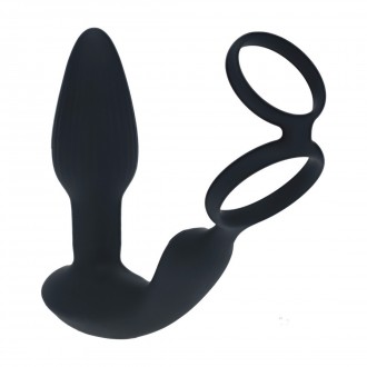 LEVELZ DUAL VIBRATING REMOTE ROTATING BEADS SILICONE PROSTATE STIMULATOR WITH COCK AND BALL RING 