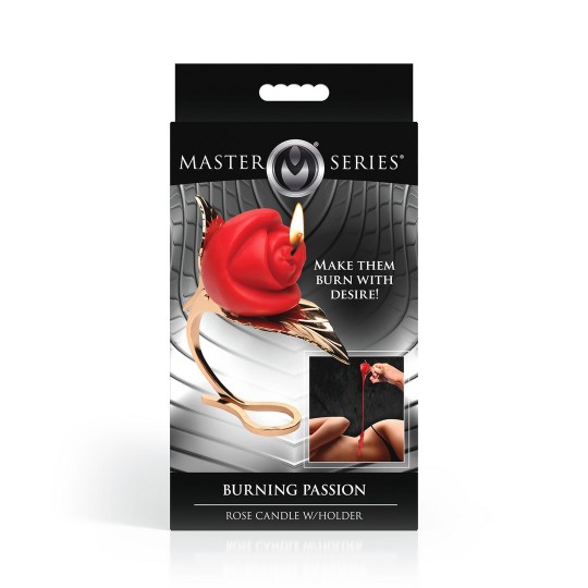 PASIÓN ARDIENTE - VELA DE ROSA CON SOPORTE - ROJO/DORADO