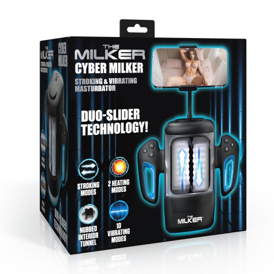CYBER MILKER - MASTURBADOR CON ACARICIADOR Y VIBRADOR CON SOPORTE PARA TELÉFONO - TRANSPARENTE/NEGRO