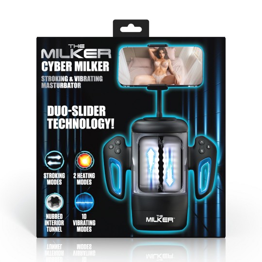 CYBER MILKER - MASTURBADOR CON ACARICIADOR Y VIBRADOR CON SOPORTE PARA TELÉFONO - TRANSPARENTE/NEGRO