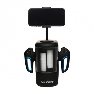 CYBER MILKER - MASTURBADOR CON ACARICIADOR Y VIBRADOR CON SOPORTE PARA TELÉFONO - TRANSPARENTE/NEGRO