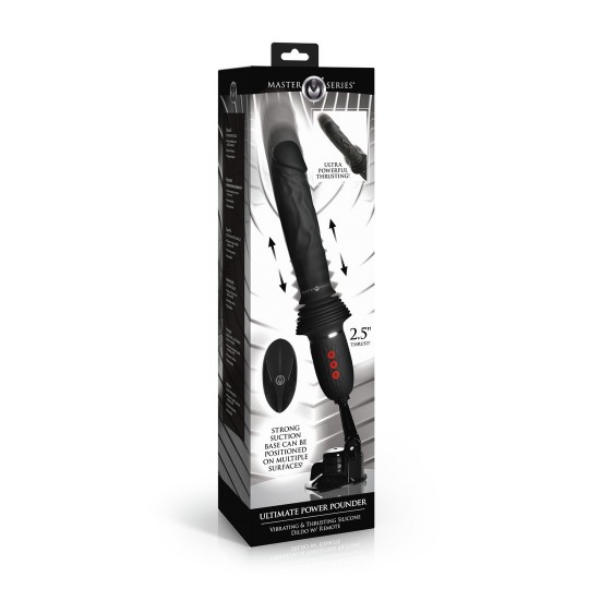 ULTIMATE POWER POUNDER - DILDO DE SILICONA VIBRANTE Y CON EMPUJE CON CONTROL REMOTO - NEGRO