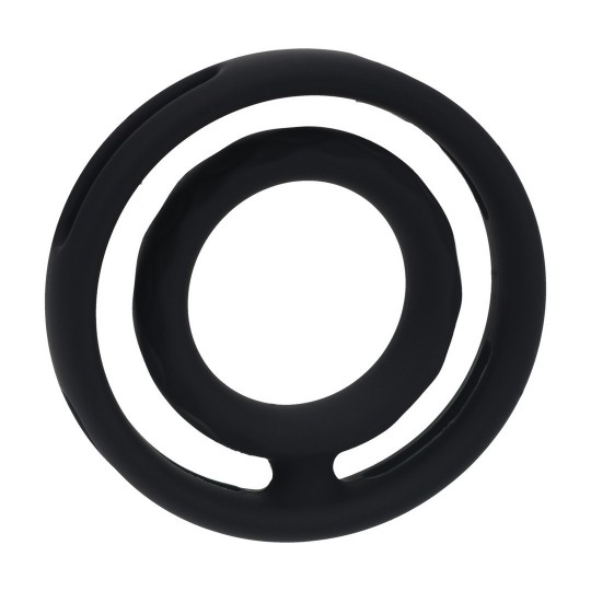 ANILLO DE SILICONA CLÁSICO CON ESTRÍAS PARA PENE Y TESTÍCULOS - NEGRO