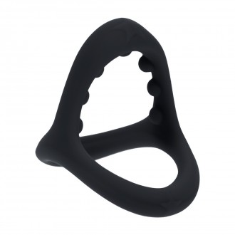 ANILLO DE SILICONA PARA PENE Y TESTÍCULOS CON AGARRE DE CUENTAS SUAVES - NEGRO
