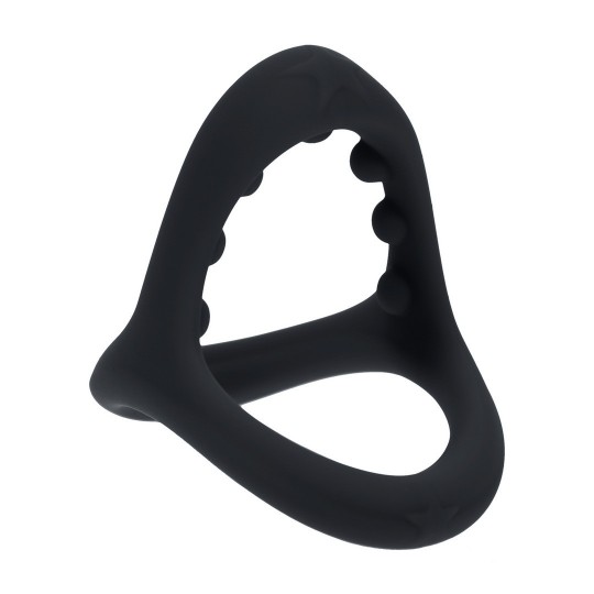 ANILLO DE SILICONA PARA PENE Y TESTÍCULOS CON AGARRE DE CUENTAS SUAVES - NEGRO