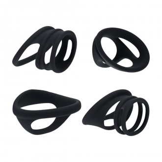 LEVELZ SILICONE COCK AND BALL RING SET OF 4 BLACK 