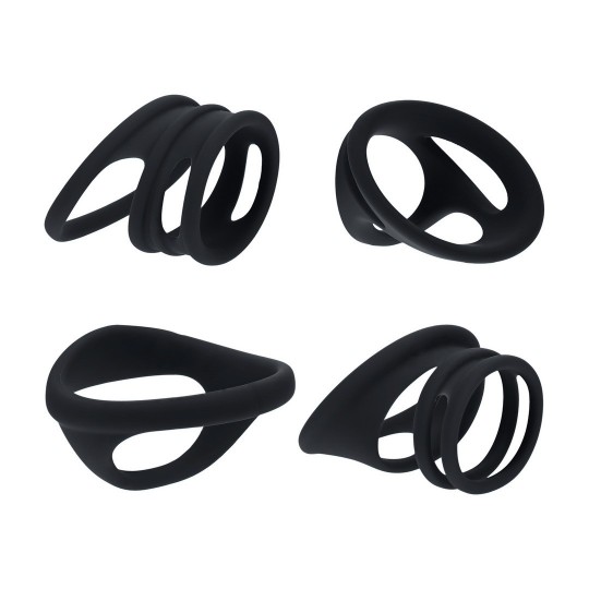 LEVELZ SILICONE COCK AND BALL RING SET OF 4 BLACK 