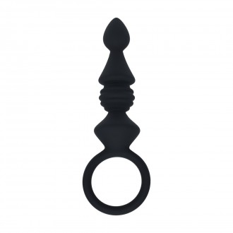 LEVELZ SILICONE ANAL PROBE WITH STRIPES AND HANDLE BLACK 